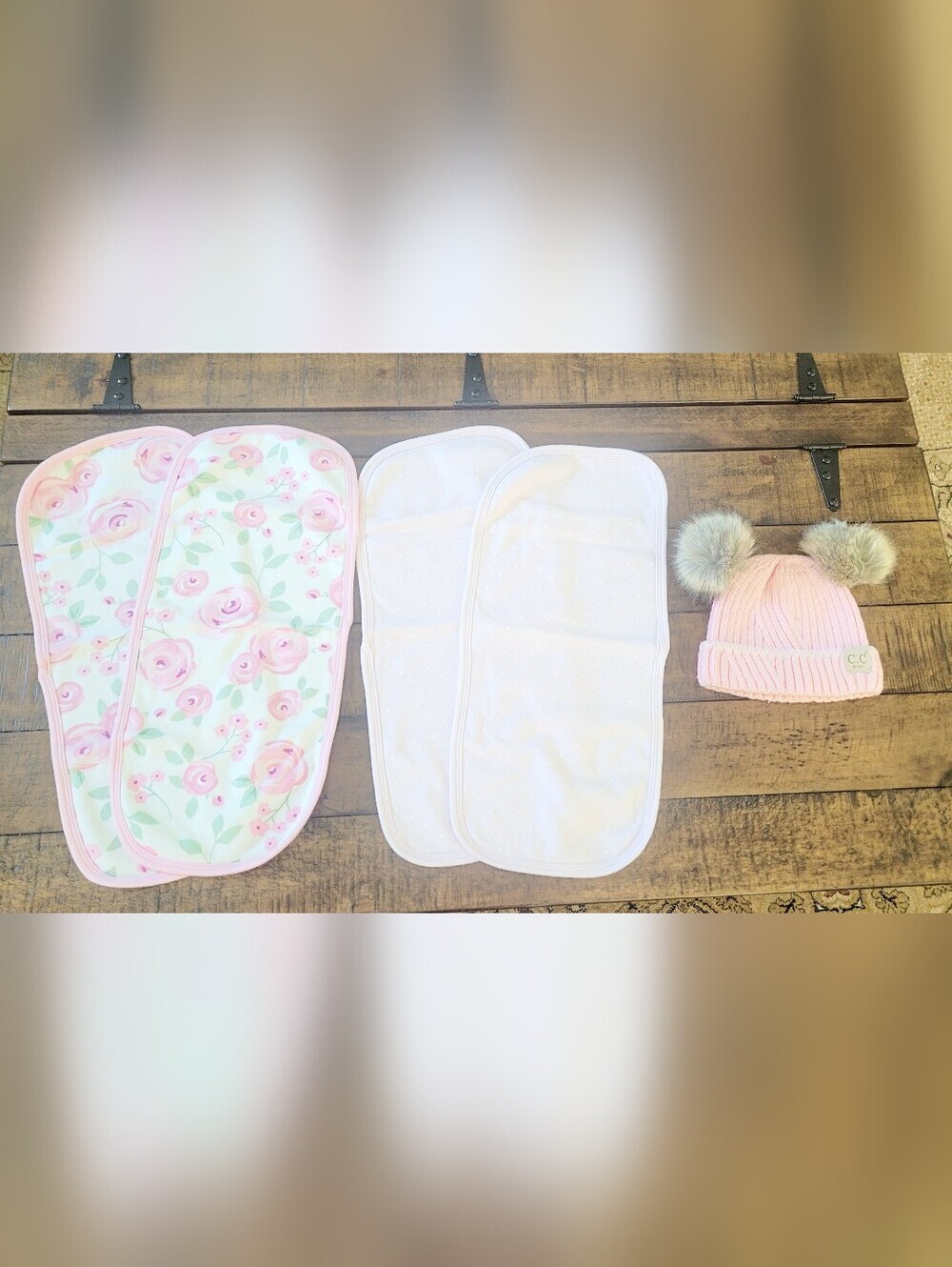BABY GIRL LOT Gerber Baby Girl Burp Cloth Set of 4 Pink Soft 100% Cotton Hat